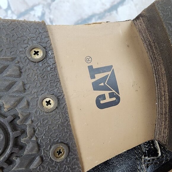 CAT Caterpillar Leather Combat Mid Calf Lace Up Boot Distressed Gray Size 8W - Picture 13 of 15